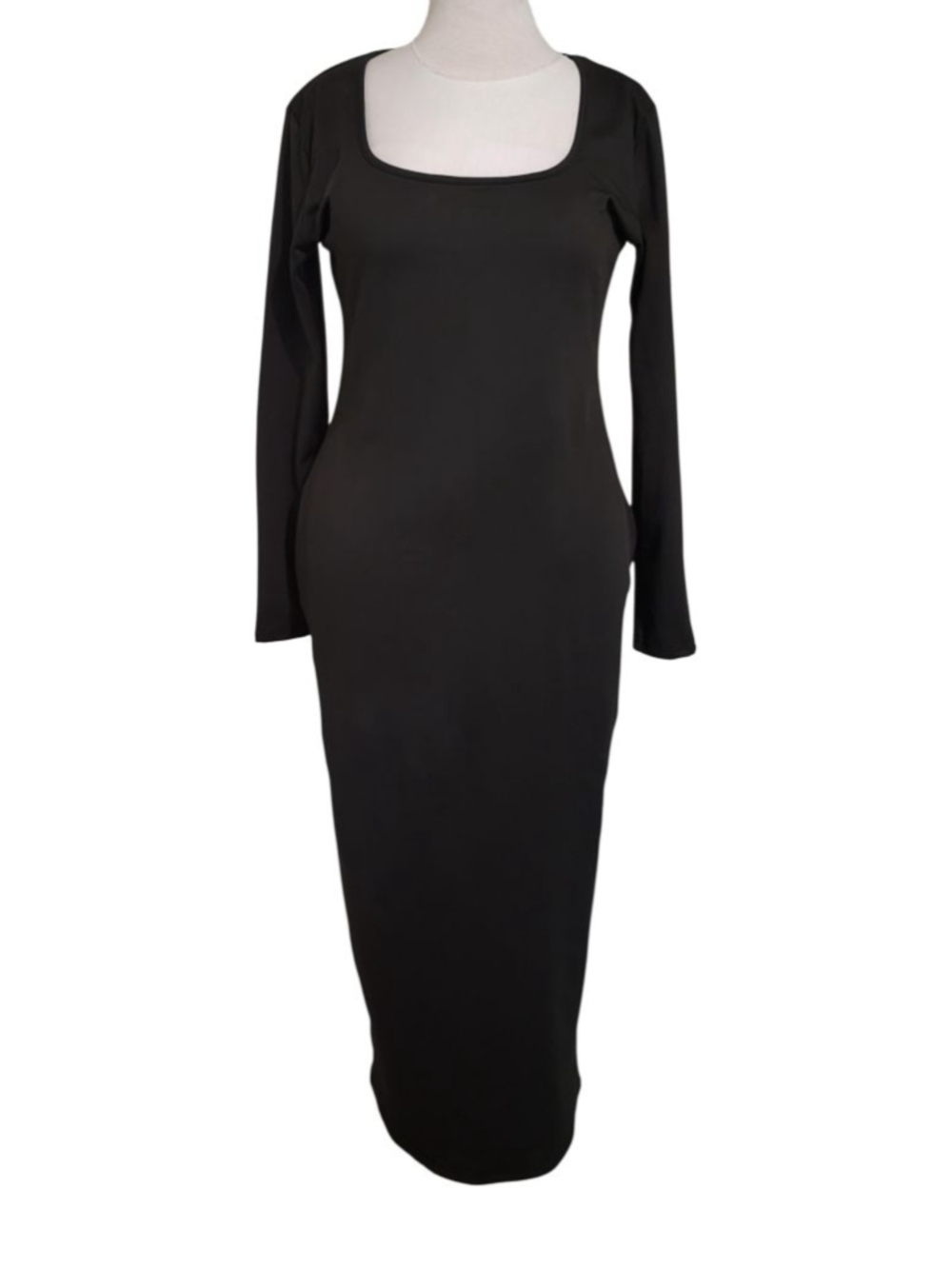 2XL Black Long Sleeve Maxi Dress Square Neck Bodycon Costume Formal Stretch